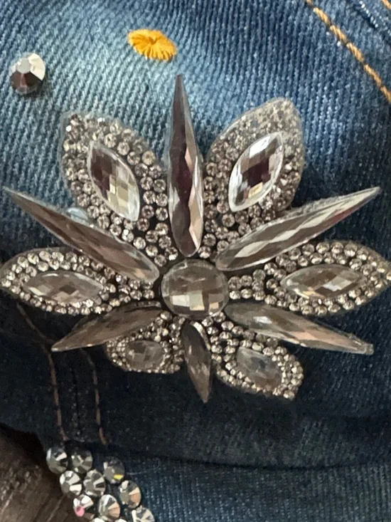 Bon Voyage Denim Cap with Crystal Floral Accent , New w/ Tag - Picture 5 of 10